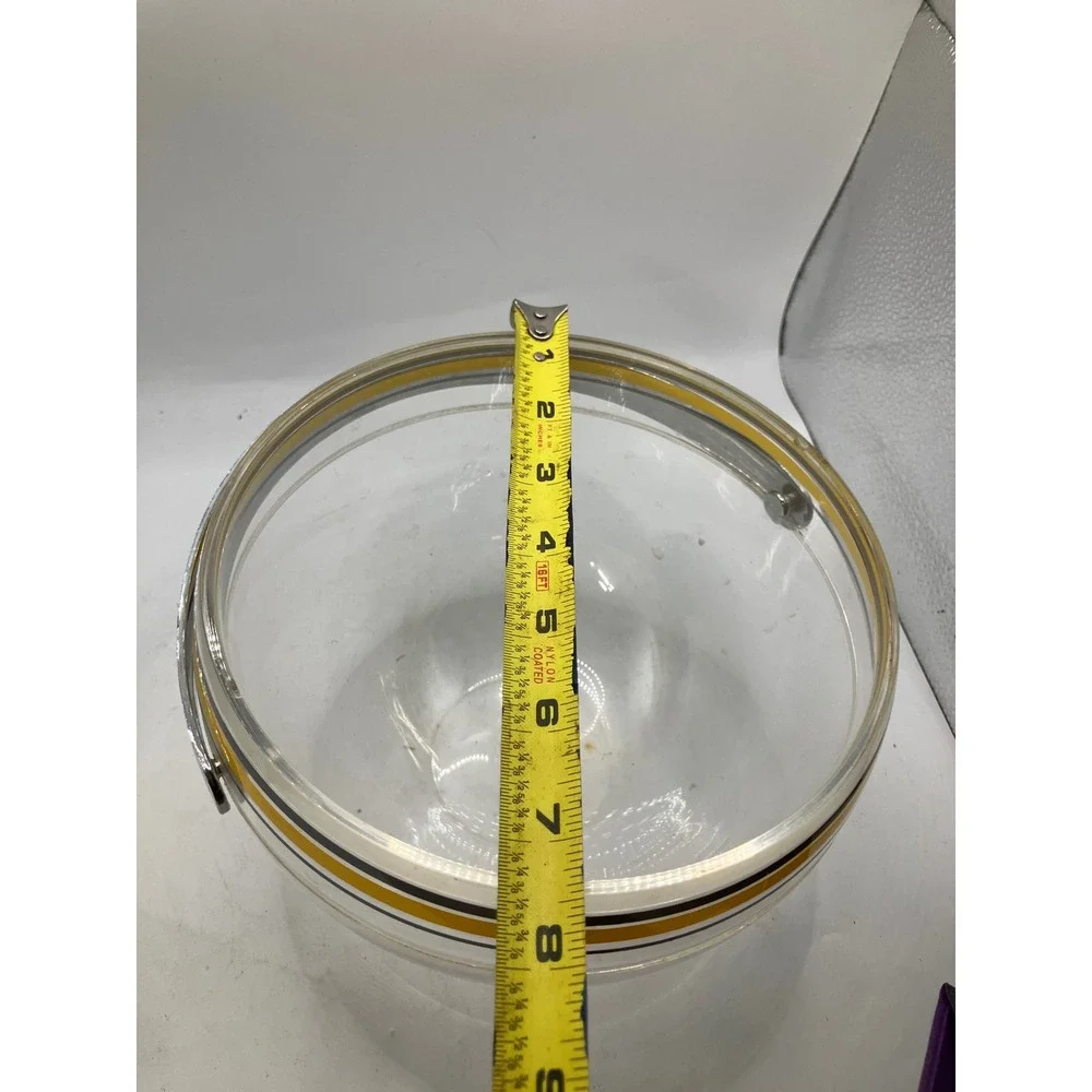 Vintage Clear Acrylic Ice Bucket‎ with Lid Gold and Black Stripe MCM Barware